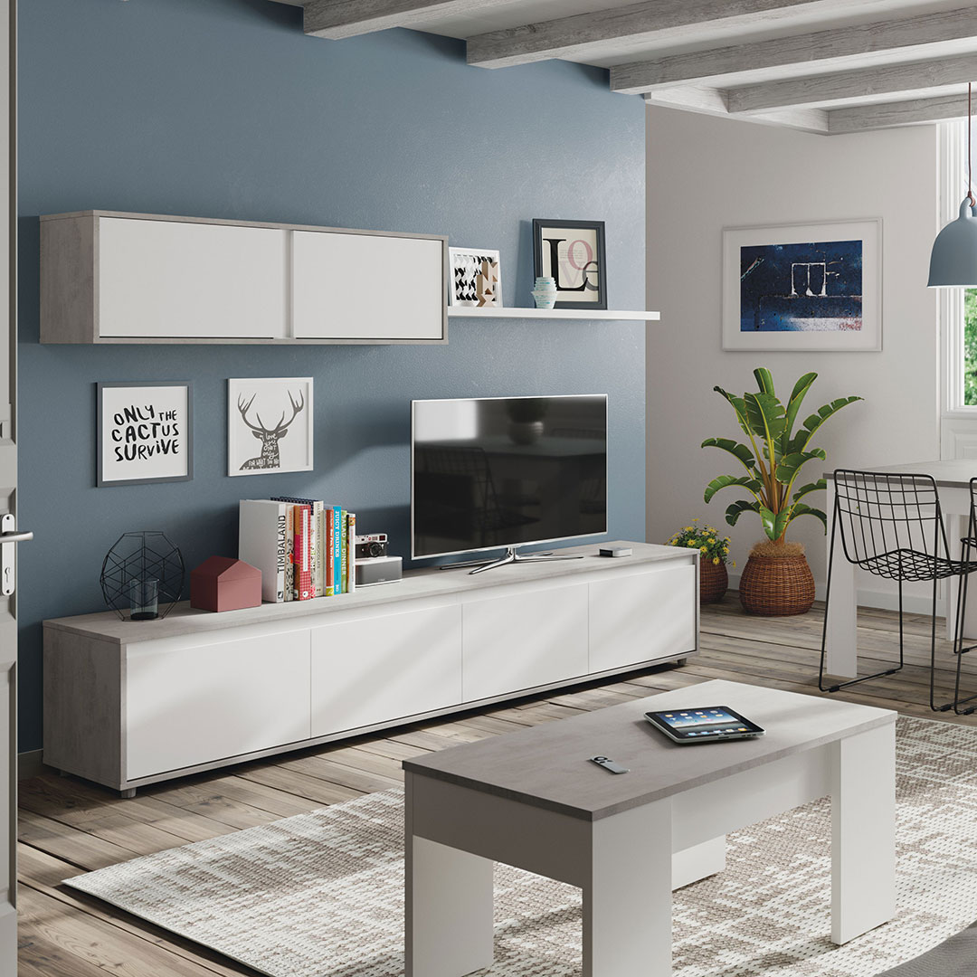 MUEBLE SALÓN 200X43X41 CM CEMENTO Y BLANCO ARTIK
