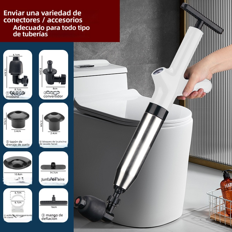 Nuevo desatascador de tuberías tipo cañón, desatascador de inodoros de acero inoxidable para desagües domésticos y desagües de ducha.