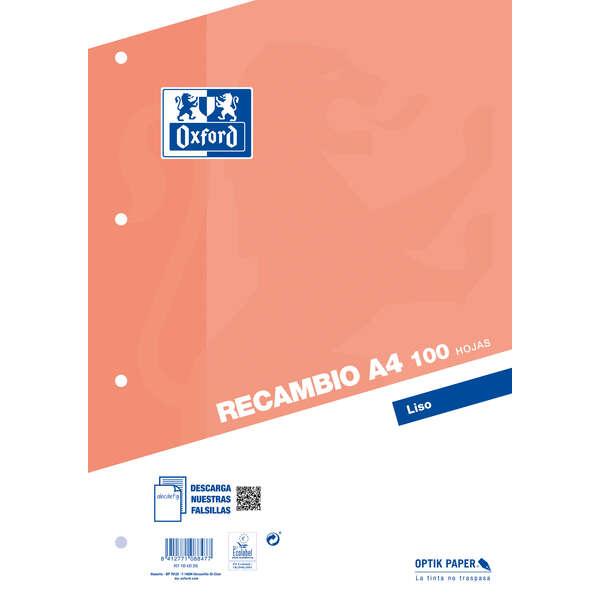 Oxford classic recambio de 100 hojas sueltas a4 liso 4 taladros