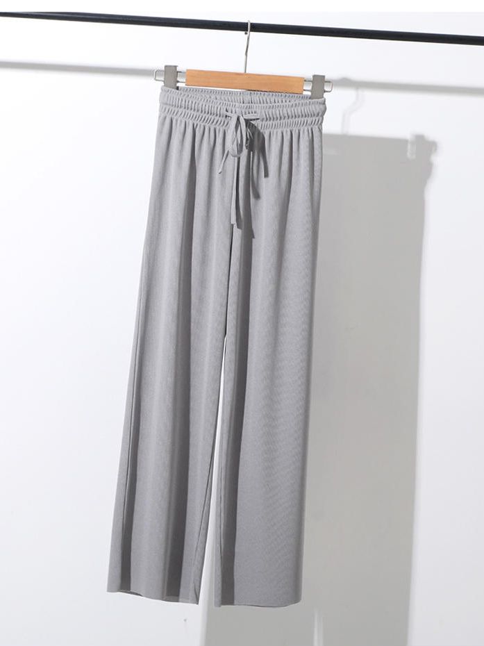 TK Pantalones De Verano Para Mujer Sueltos Y Cómodos De Seda Fría De Talla Alta Pierna Ancha Color Negro Gris Caqui Largo Al Tobillo