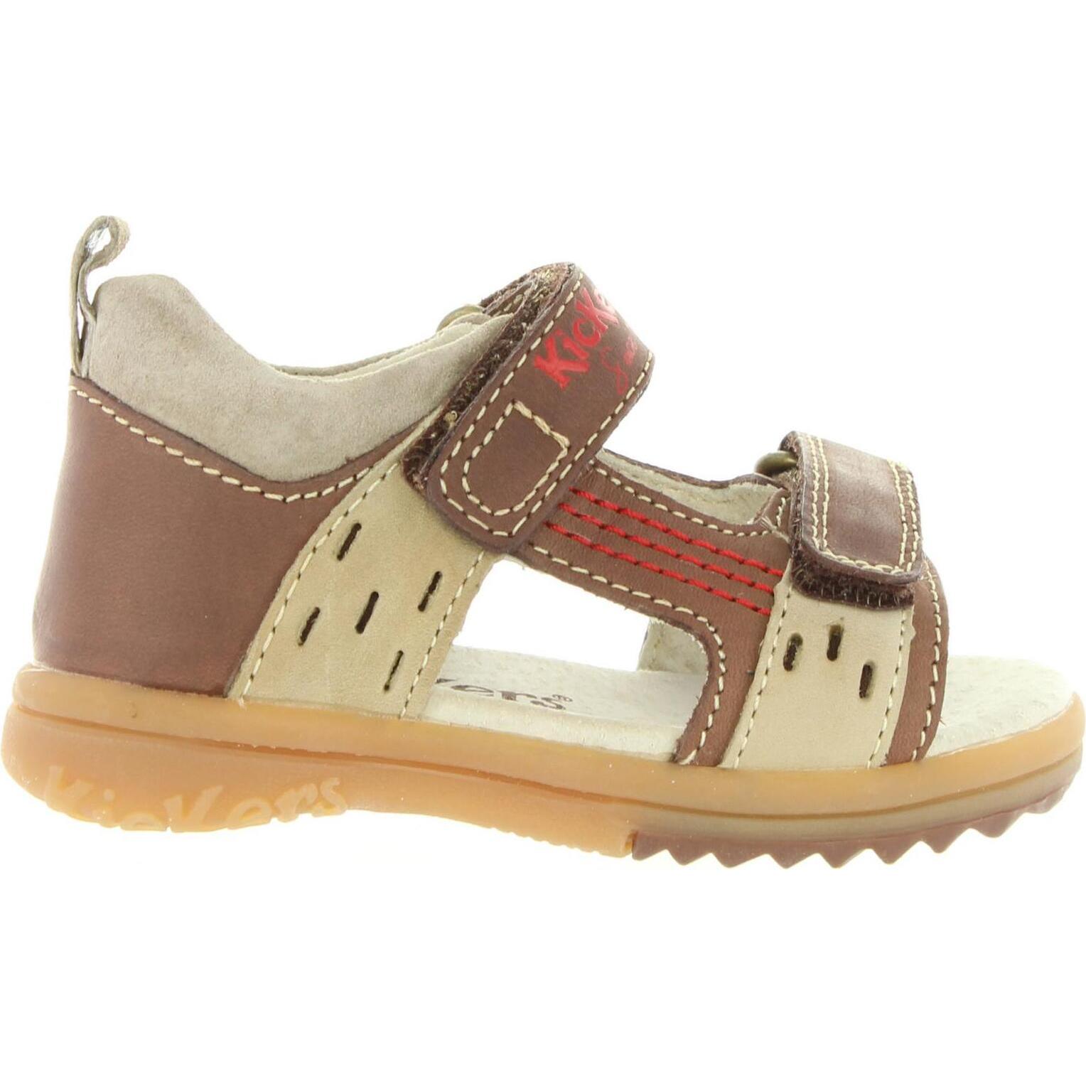KICKERS 414741-10 PLAZABI 92 Brown Sandals for Boys, breathable summer footwear with cushioned insole, non-slip sole, and flexible design, made of leather and imitation leather for comfort and safety.