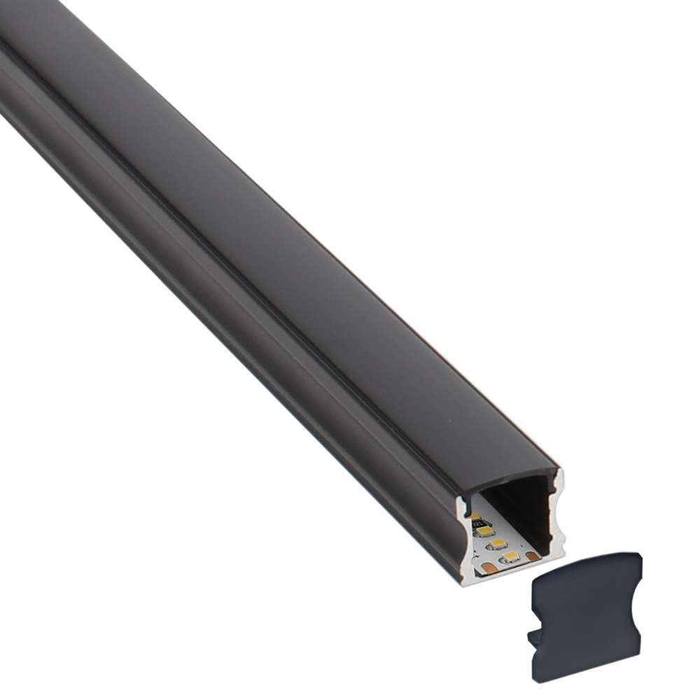 LEDBOX KIT - Perfil aluminio HARFO para tiras LED, 1 metro, negro. Perfiles para tiras LED, Perfiles de superficie