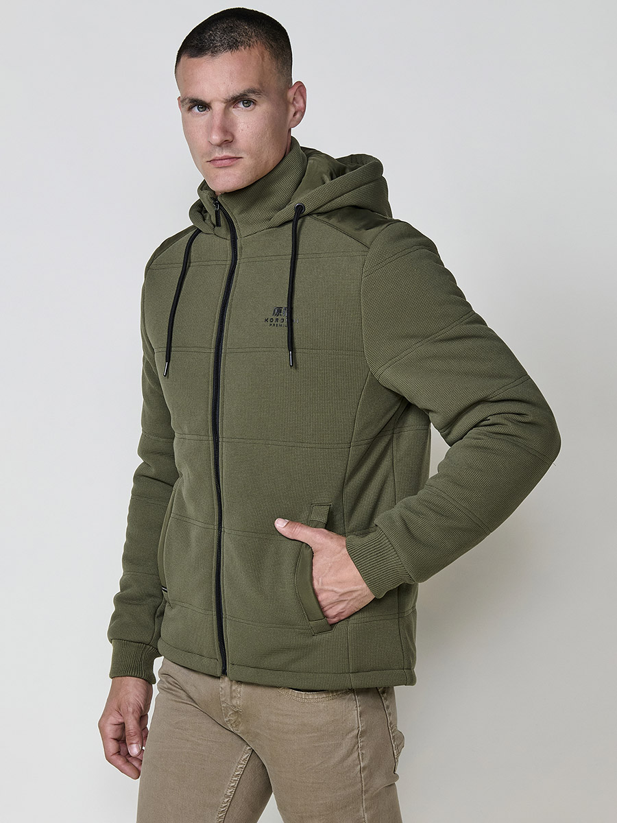 Koroshi - Cazadora acolchada hombre con capucha ajustable y cuello alto, felpa 100% poliéster, ideal para entretiempo e invierno