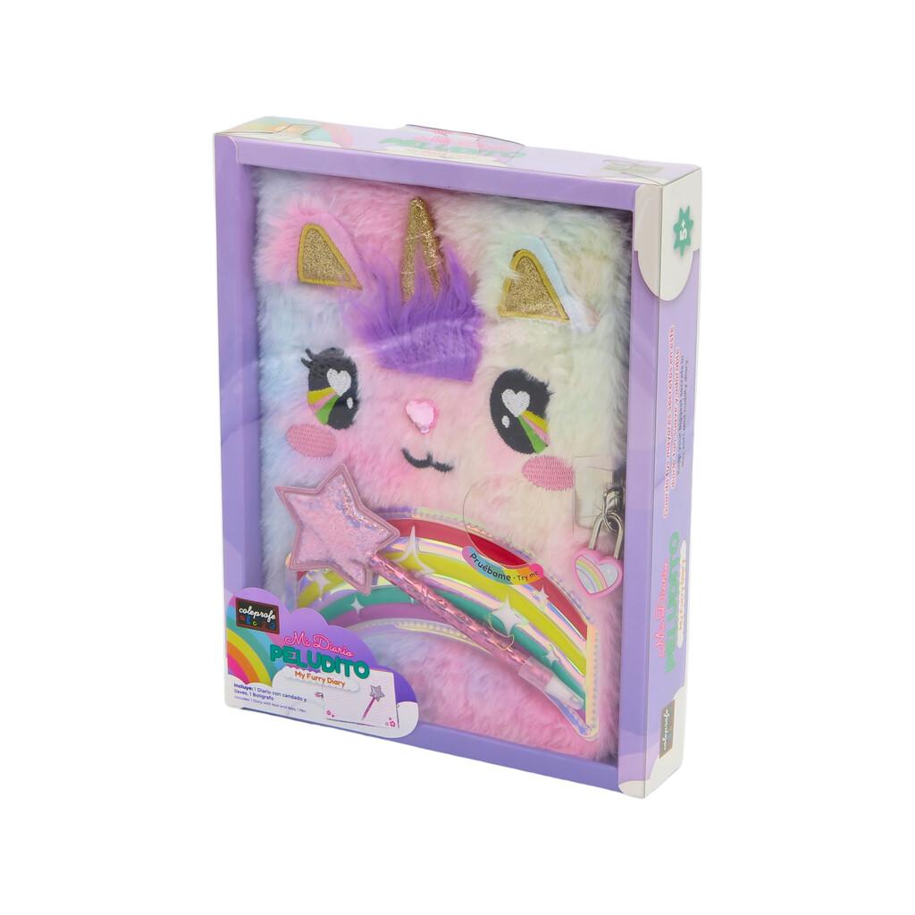 Mi Diario Peludito Unicornio Multicolor con Candado y Bolígrafo