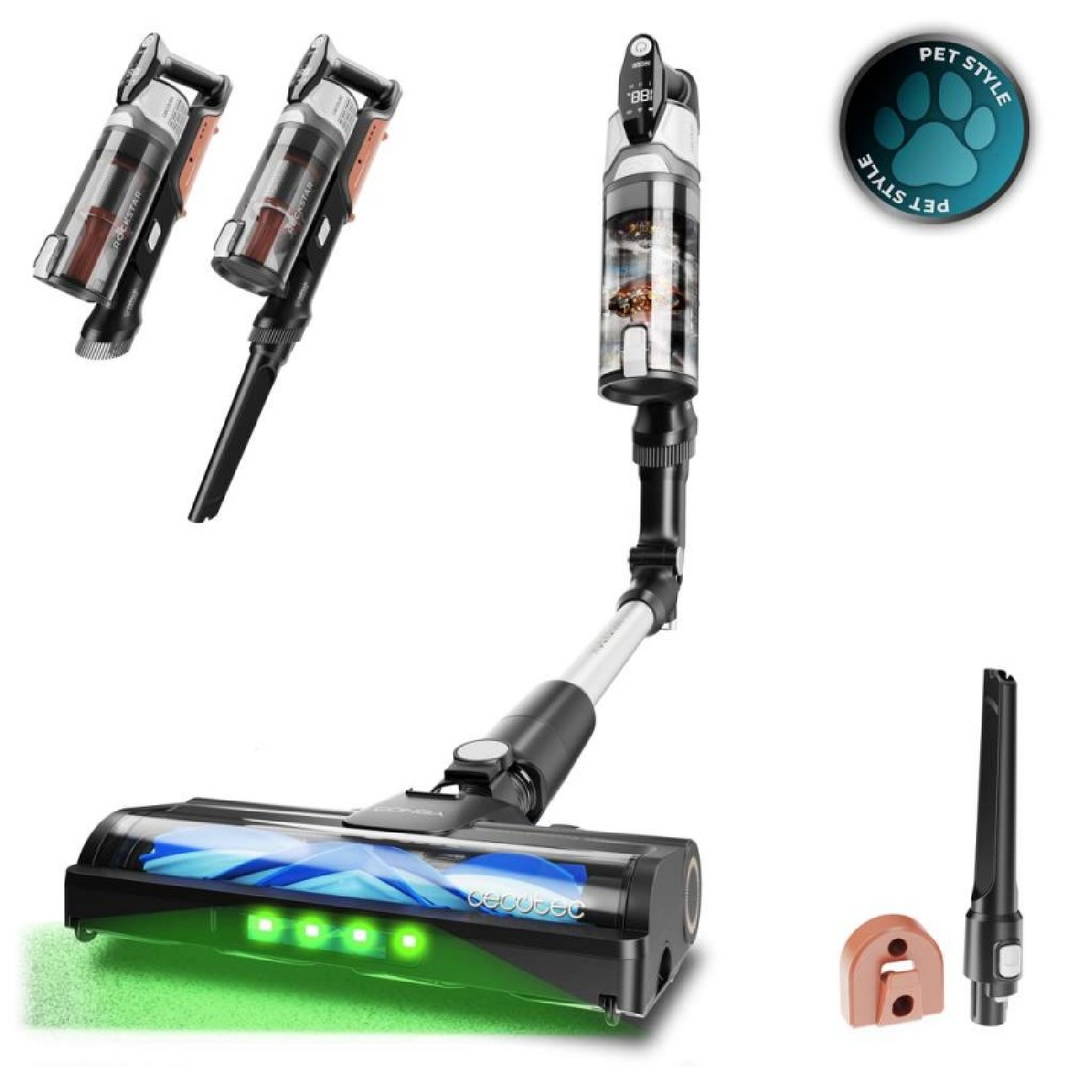 Cecotec Aspiradora Escoba sin Cable Conga Rockstar S30 Flex. 240W, Potencia de Succión 80AW y 20kPa, Cepillo Antienredos