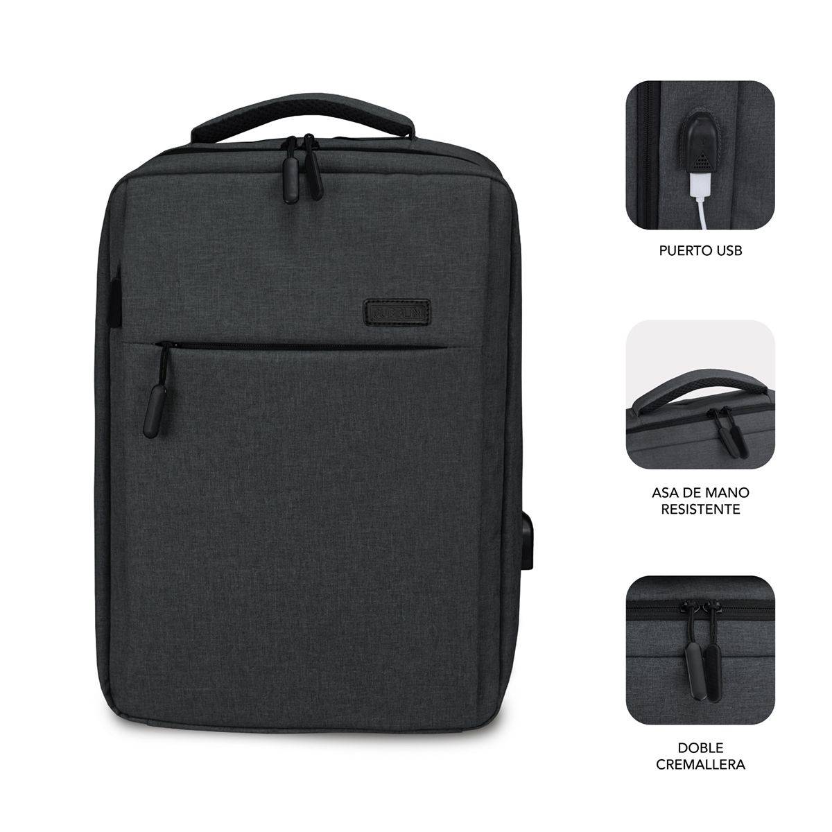 Subblim Mochila para Portatiles de 15,6" - Espacio Acolchado para Portatil - Bolsillo para Tablet - Organizadores Internos - Puerto USB - Color Negro