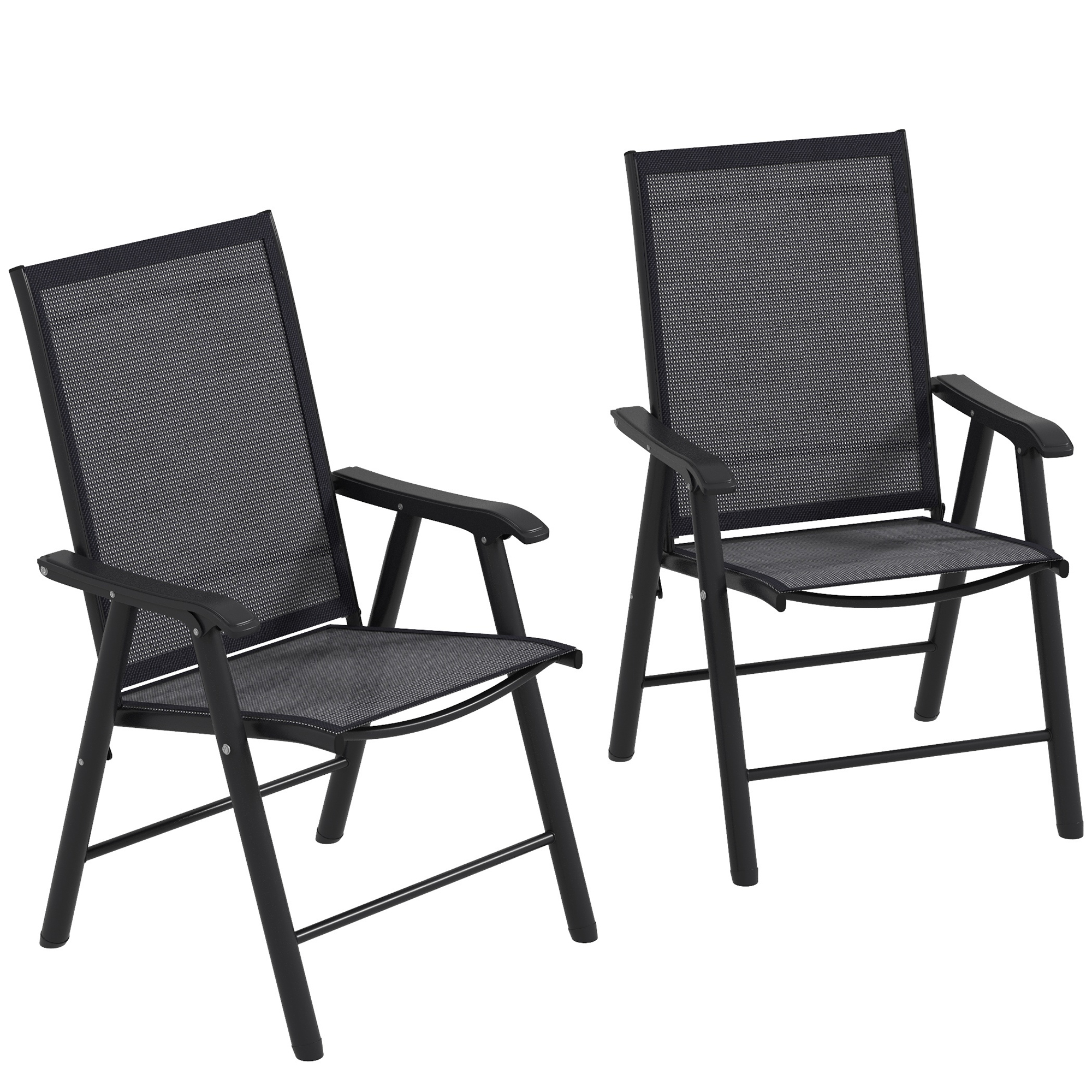 Outsunny Conjunto de 2 Sillas Plegables para Exterior Con Reposabrazos Sillas para Balcones Jardín Terraza Metal Texteline Carga 110kg 58x64x94 cm Gris