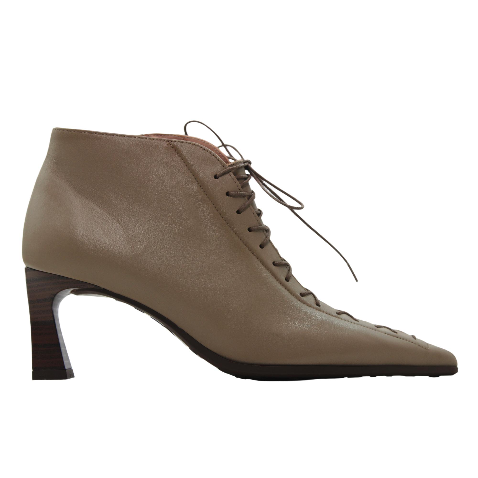 Hispanitas HI264960 Botines casual elegante de piel ante, cordones y cremallera, tacón acampanado, suela goma, para señora