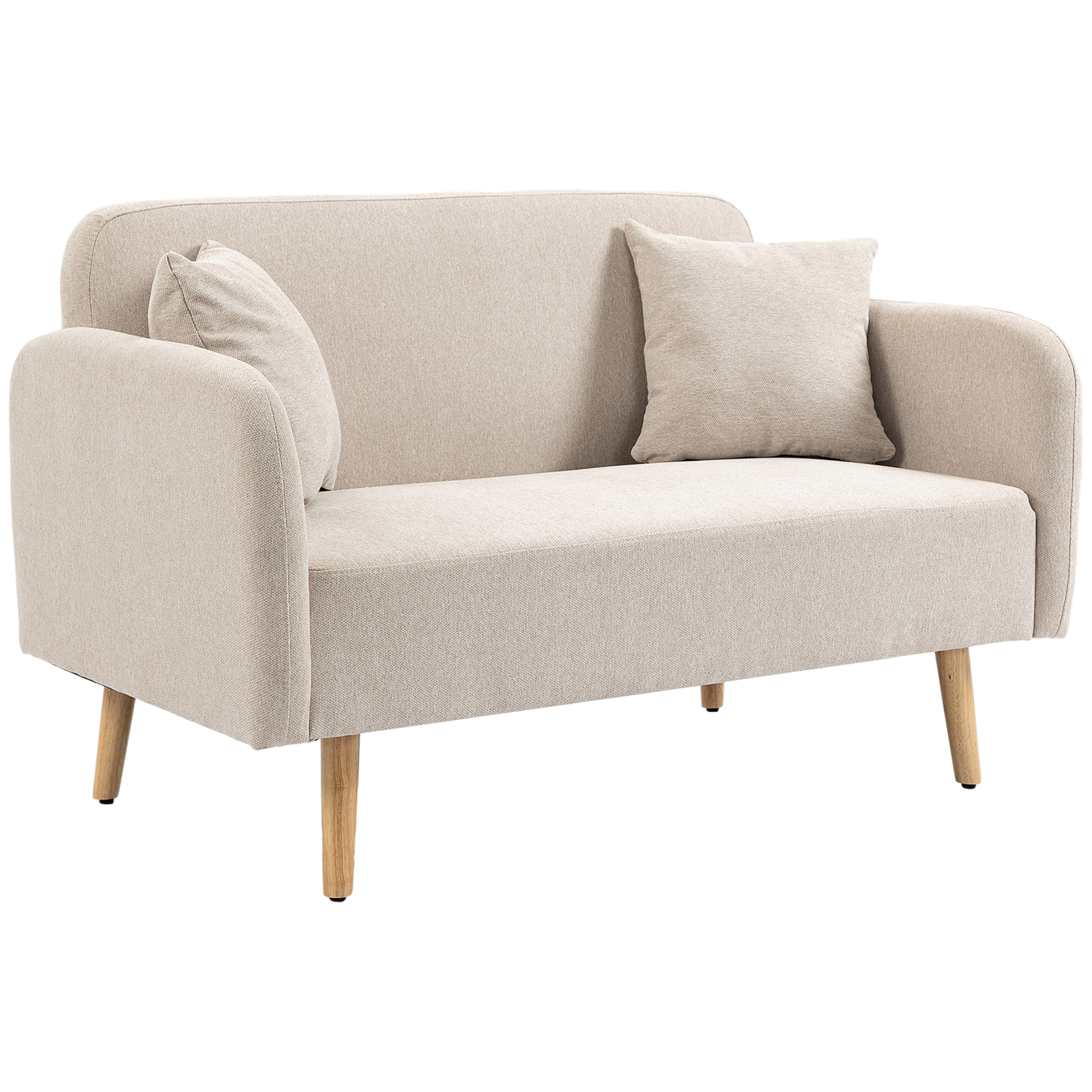 HOMCOM Sofá de 2 plazas, sofá con 2 cojines, sofá doble tapizado, sofá tapizado aspecto terciopelo, reposabrazos, loveseat para salón, dormitorio, 130 x 70 x 80 cm, crema