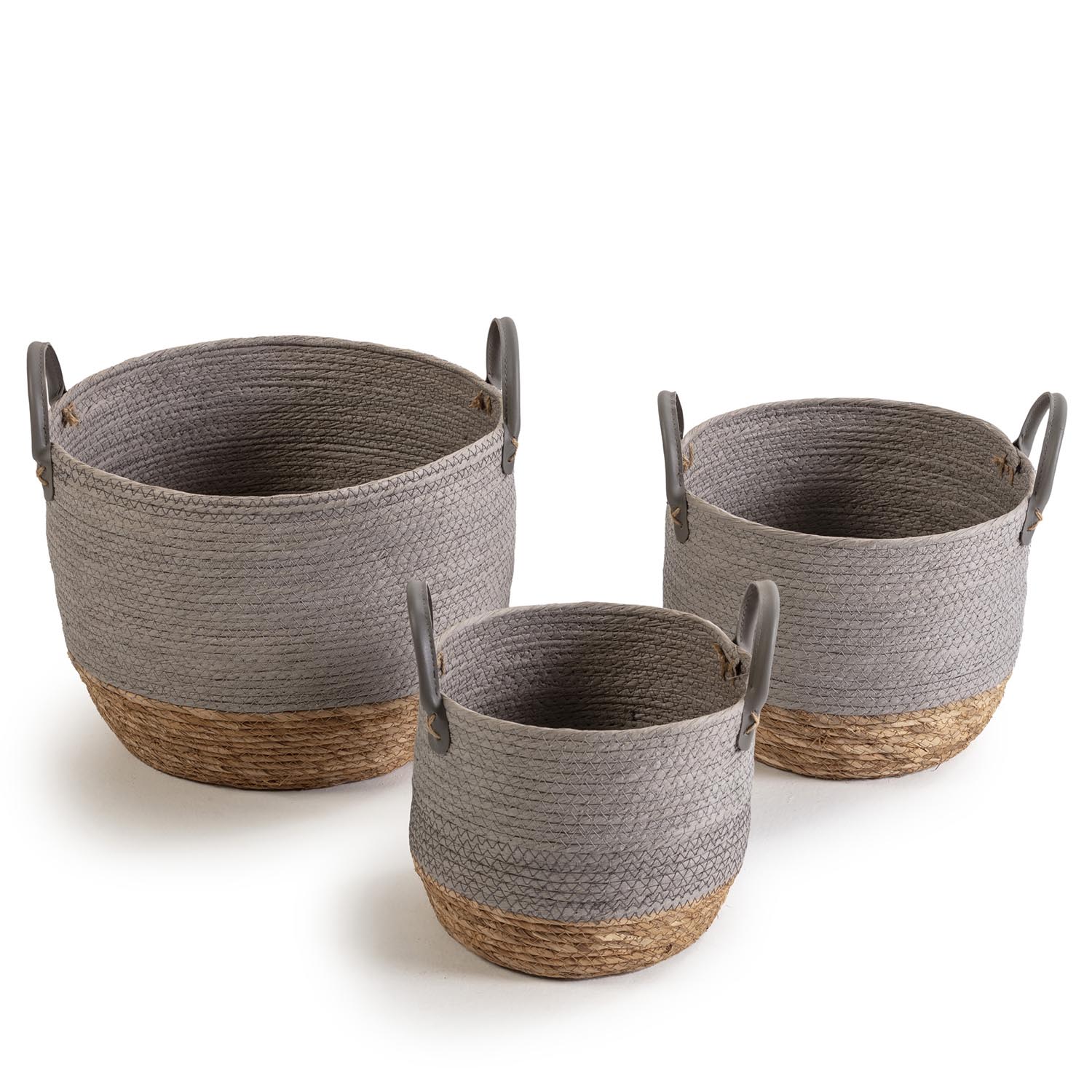 VS Venta-Stock: Set de 3 Cestas Decorativas Neves de Fibras Vegetales Hechas a Mano