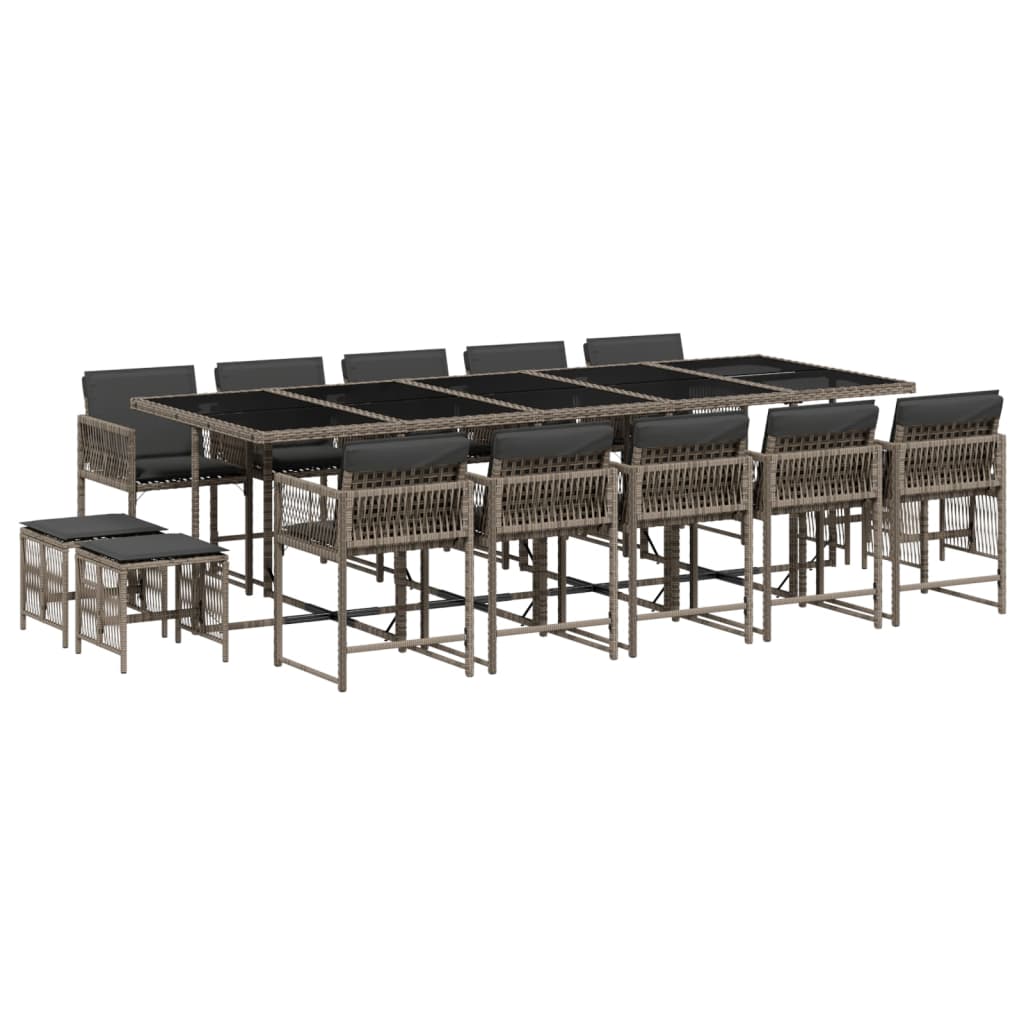 vidaXL Set comedor de jardín con cojines 15 pzas ratán sintético gris