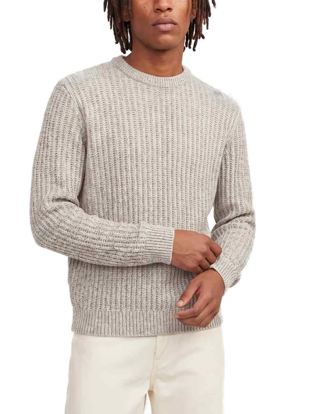 Jersey Jack&Jones Jaxon beige punto grueso de hombre