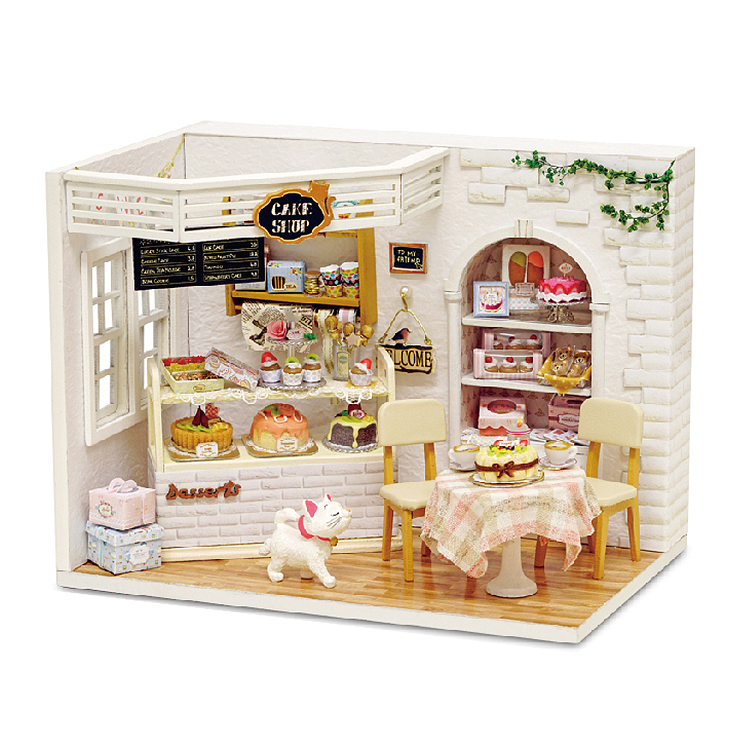 DAM. Tienda de dulces Diario de las Tartas, Maqueta 3D realista con gran detalle, cubierta antipolvo y luces led. 17x12x13cm.