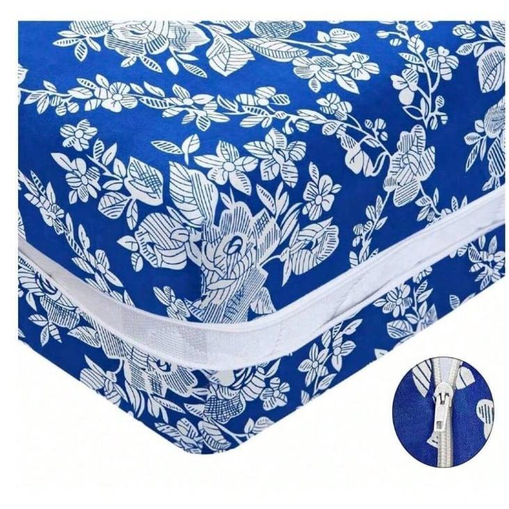 Funda de Colchón con Cremallera en L para Cama 80/90/105/135/150cm, Transpirable Antiacaros Absorbente Tacto Suave Lavable, 100% Poliéster Funda Protector Colchon Estampada Flor Tradicional para Profundidad 25 cm