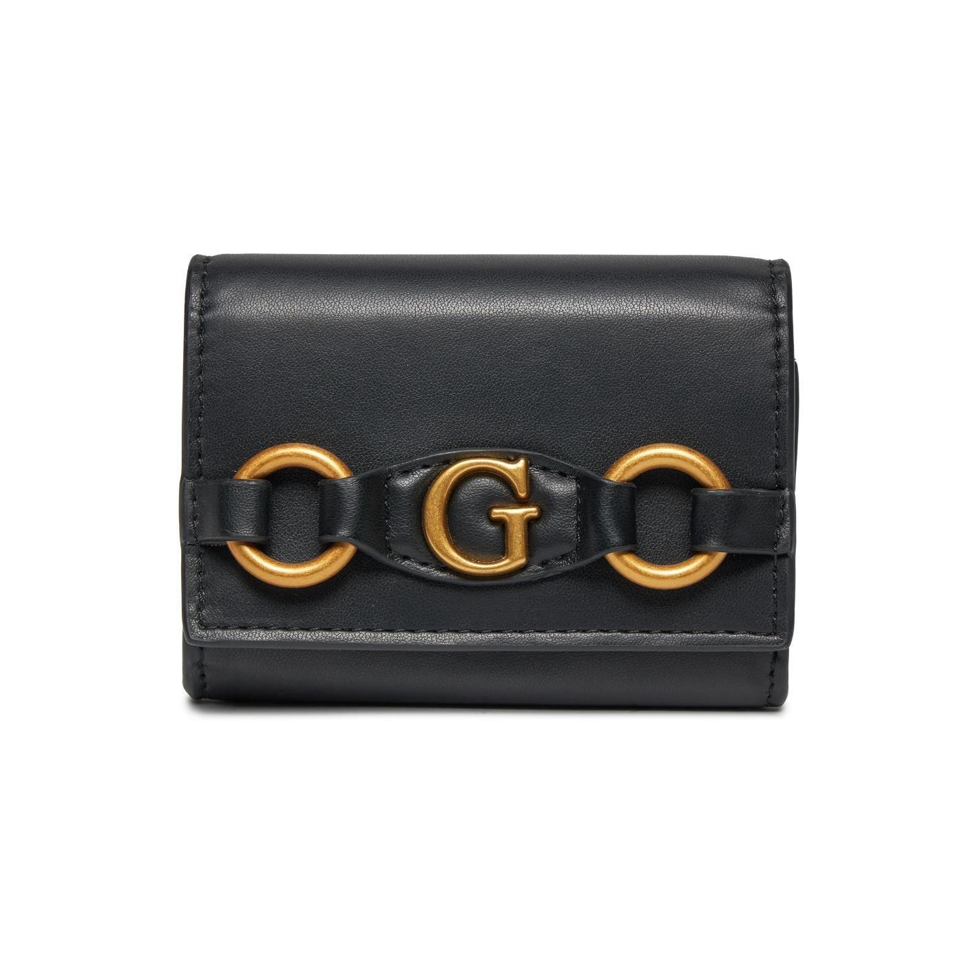 Monedero pequeño Guess Izzy negro de solapa para mujer