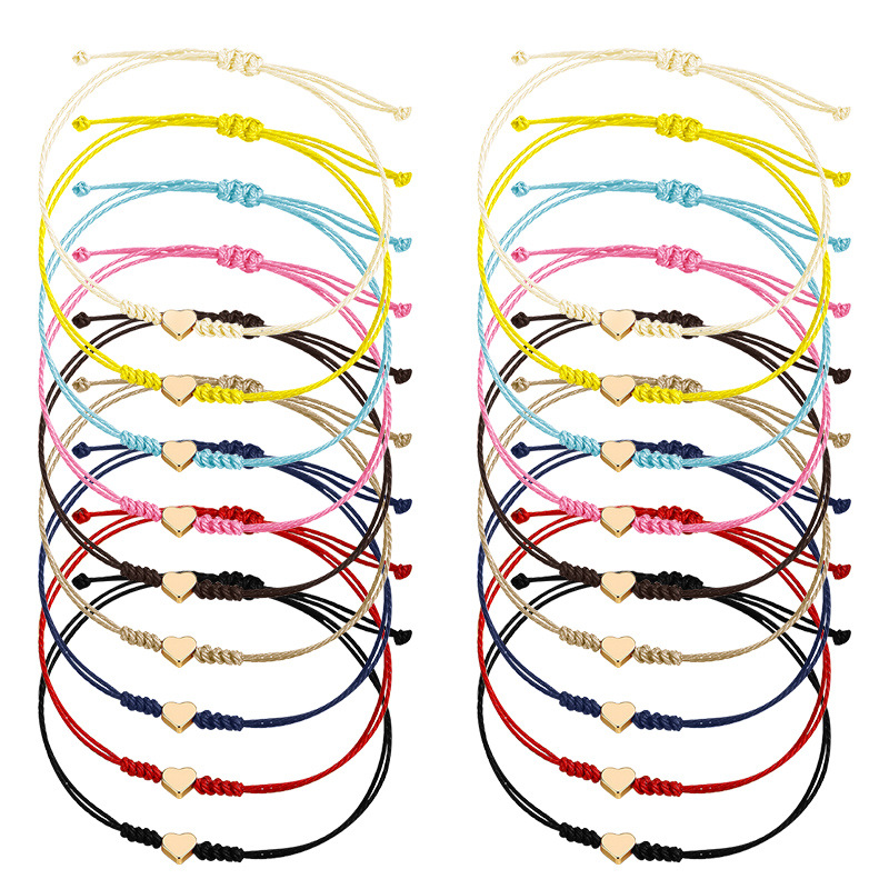 Pulsera trenzada de 10 piezas - Pulsera de la amistad para mujer con forma de corazón - Correa trenzada hecha a mano con pequeños elementos metálicos - Hecha a mano - Pulsera de tamaño ajustable para mujer