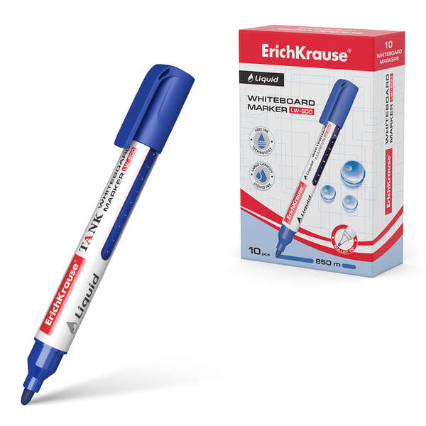Erichkrause marcador para pizarra blanca con tinta liquida liquid lw-600 - tecnologia free ink - punta en forma de bala - color azul (10 uds)