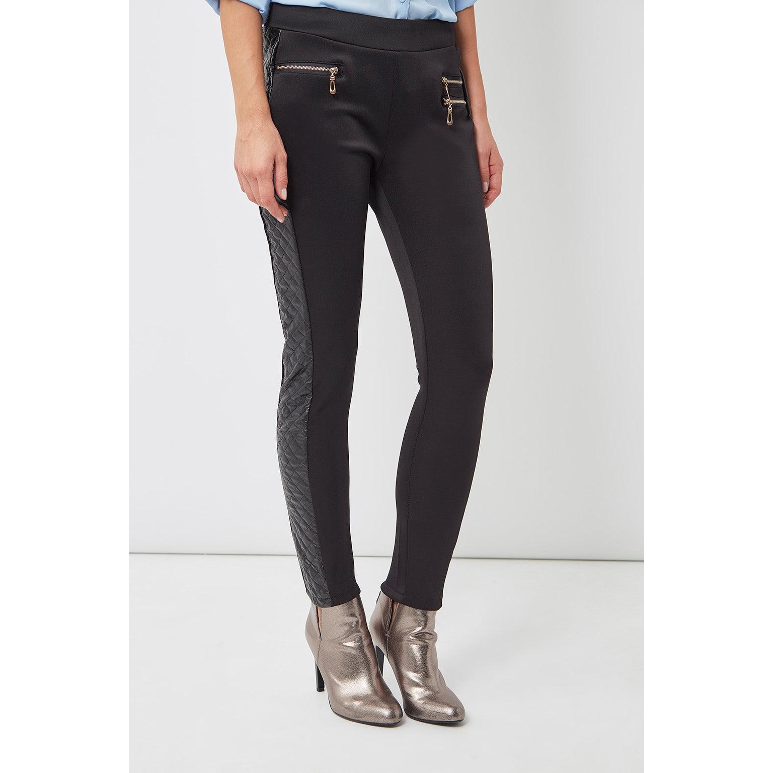 Leggings mujer tipo pantalón, diseño acolchado laterales, bolsillos con cremallera, acabado mate, corte ajustado, estilo elegante sofisticado, color negro, talla L, cómodos y versátiles, modernos ✅Entrega 24/48h