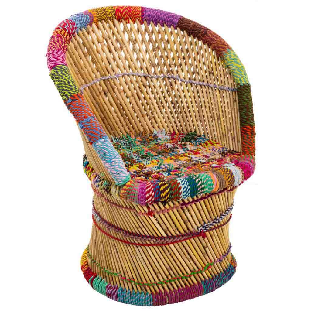 Wonderlust Deco - Sillón de bambú y tela trenzada 60x46x80 Multicolor 60x46x80h cm