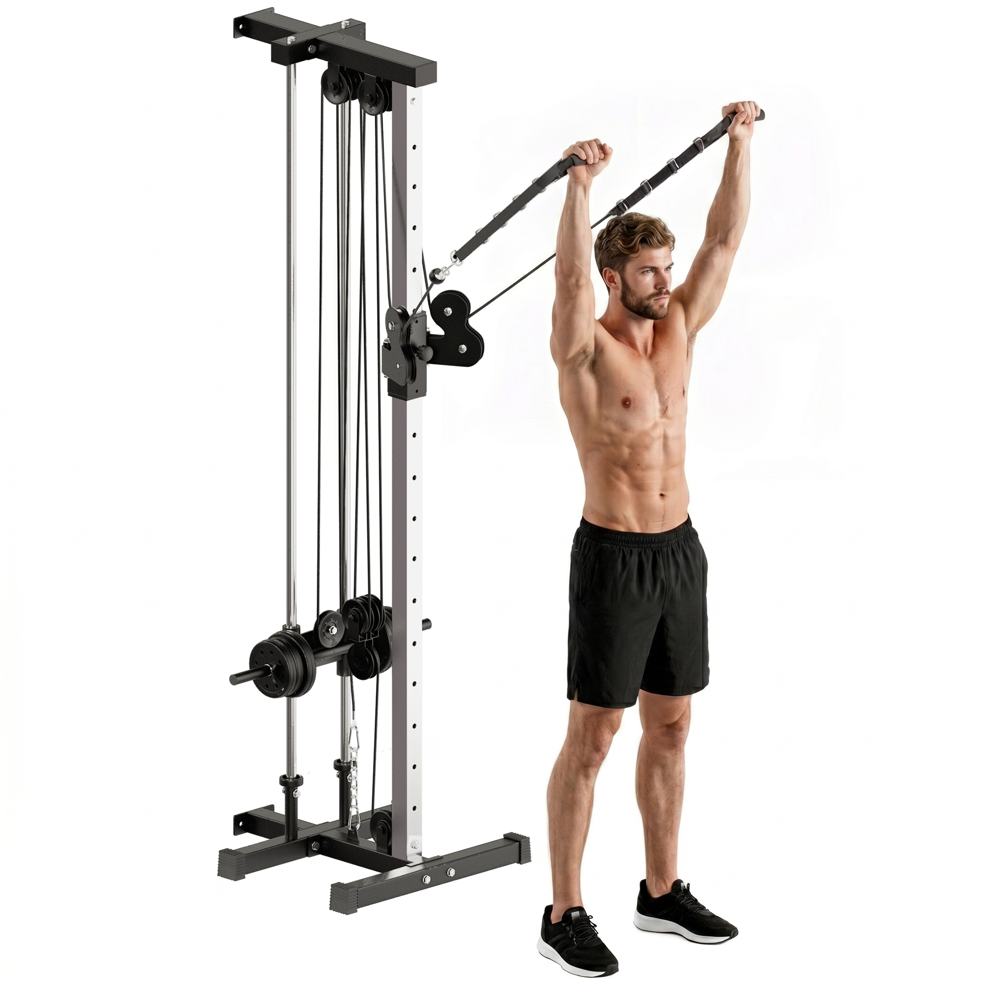 SPORTNOW Máquina Polea Alta y Baja de Pared, de Doble Polea Ajustable en 15 Posiciones, Máquina de Musculación, Multifunción Lat Pulldown para Entrenamiento de Fitness en Gimnasio, Casa