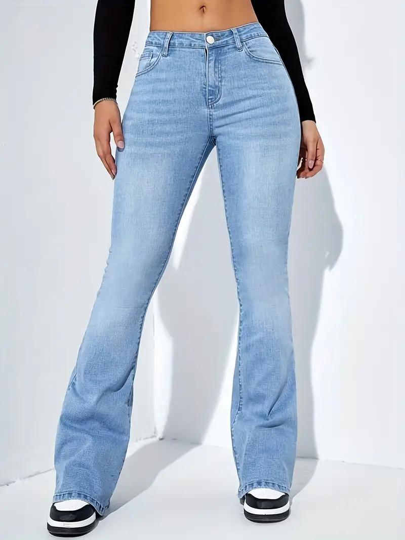 TK Jeans Flared Estirados Para Mujer Moda Skinny Bell Bottom Cintura Alta Pantalones Gris Denim Clásicos Y2K Punk Longos