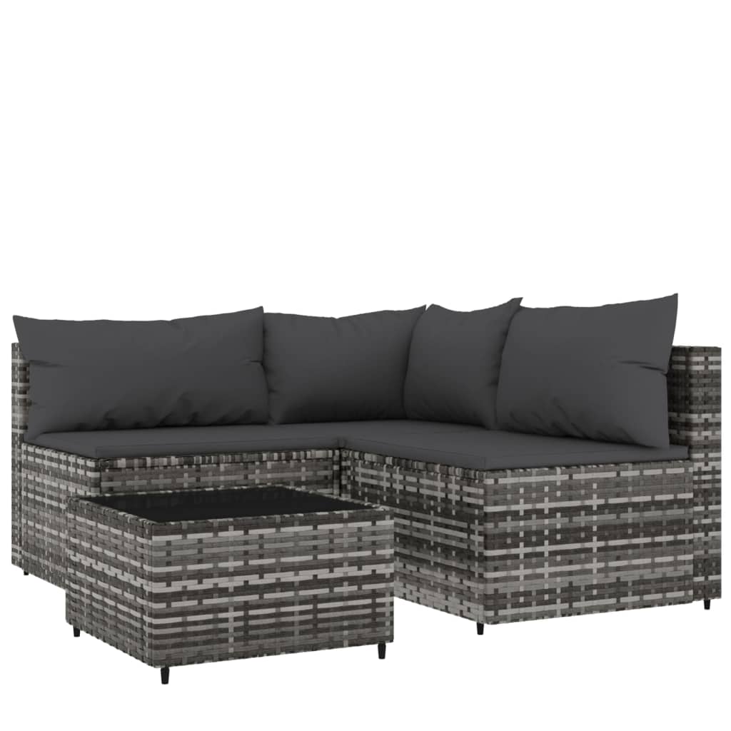 vidaXL Set de muebles de jardín 4 pzas y cojines ratán sintético gris