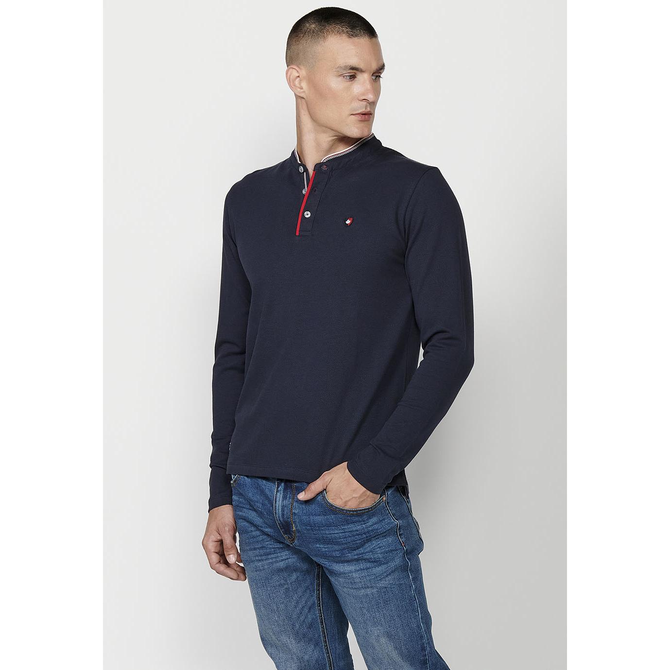 Koroshi - Polo manga larga de algodón 100 % para hombre, cuello redondo abotonado y corte regular, ideal para oficina casual y look smart casual – Koroshi 2421PL26