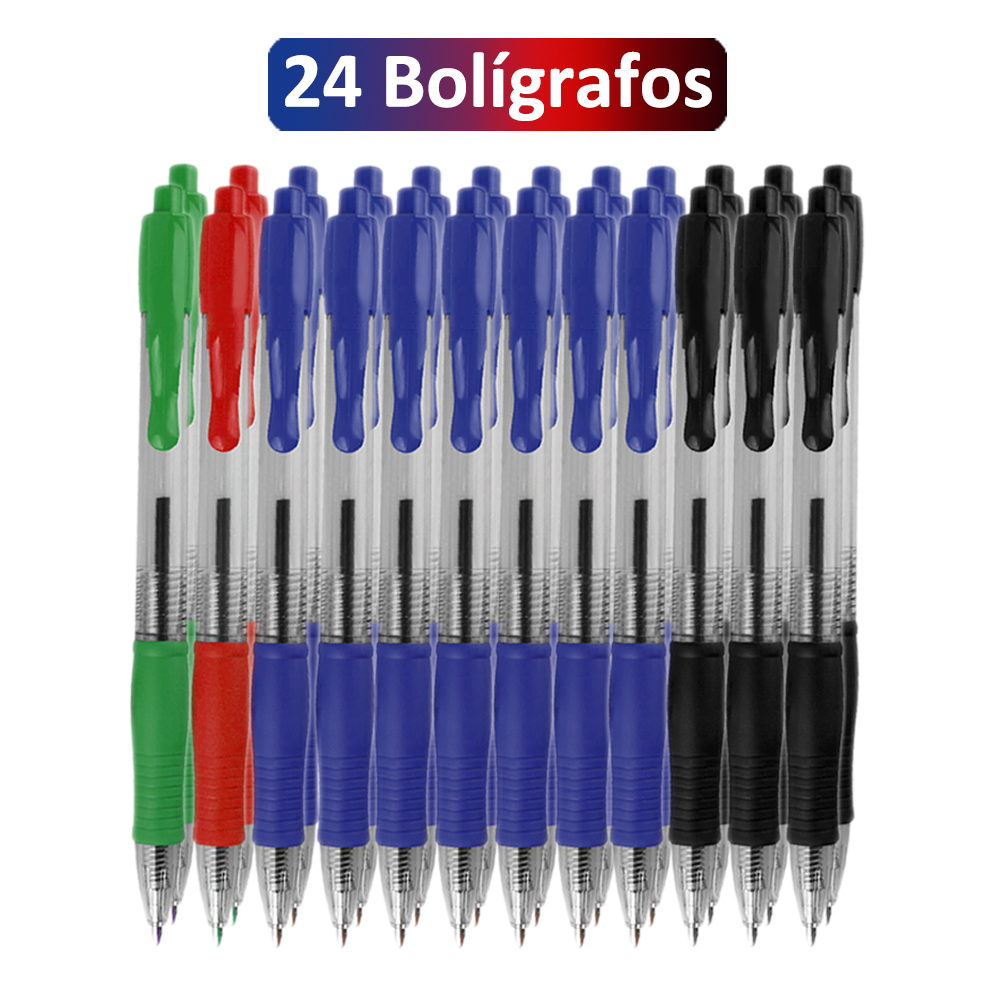 Life basics Pack 24/36 Bolígrafos Retráctiles y Recargables, Punta Media 1,0 mm, Escritura Suave y Fluida, Agarre Ergonómico, Diseño Práctico para Oficina, Escuela y Hogar, Color surtidos