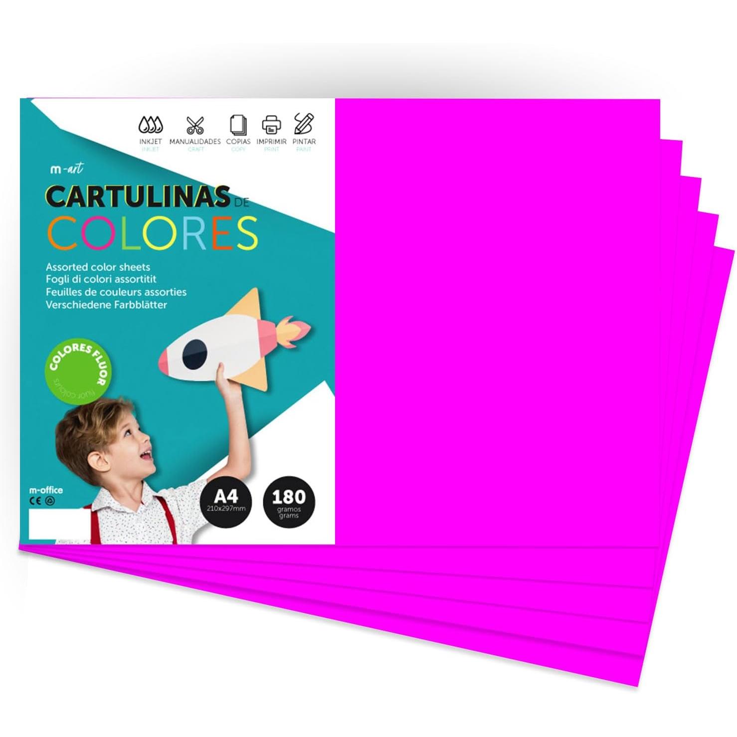 Cartulina de Colores, Cartulina A4 Colores Intensos, Hojas de Colores 180gr para Manualidades, Imprimir tus Documentos y Diseños Creativos, Folios de Colores A4 · m-office (25 hojas, Naranja Fluor)