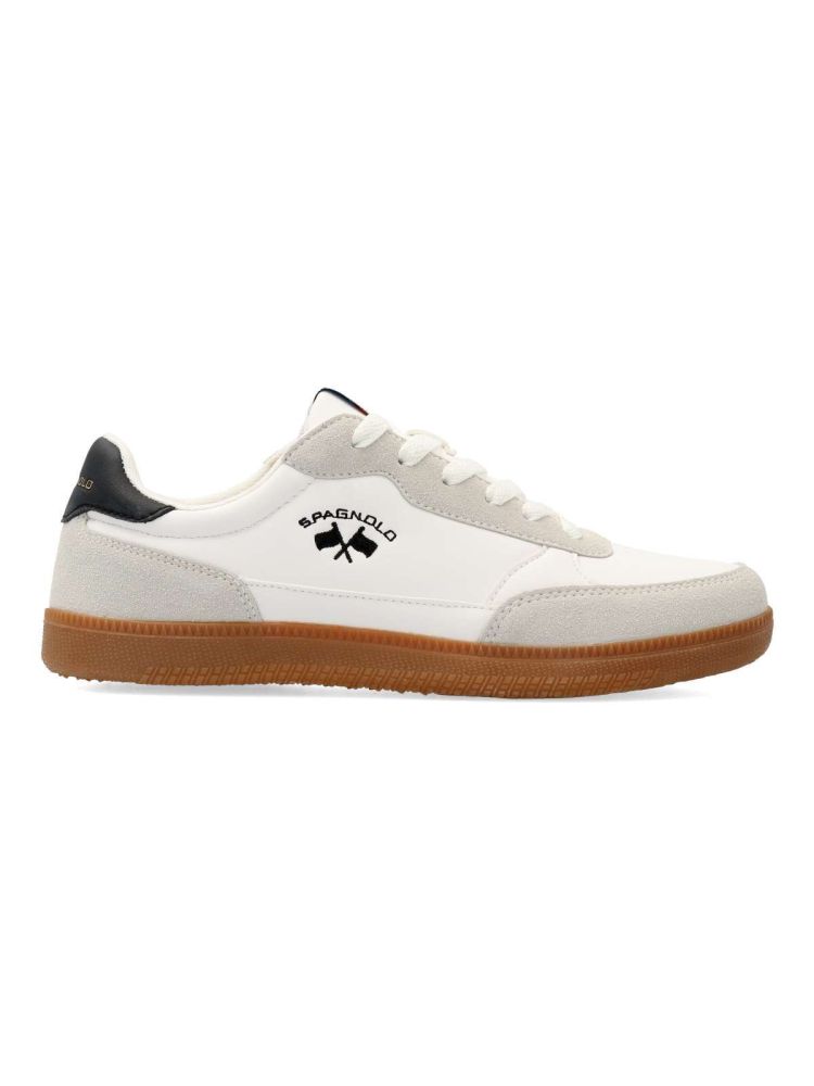 Spagnolo - Zapatillas sneakers casual hombre modelo SPAGNOLO, de piel sintética con suela de goma color caramelo y plantilla acolchada extraíble, estilo urbano blanco