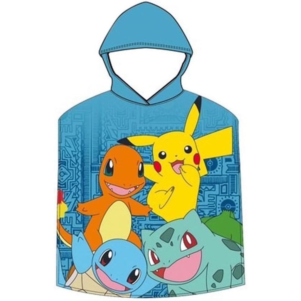 Pokemon - Poncho playa piscina infantil 55x110cm de microfibra para niños con diseño Pokémon iniciales
