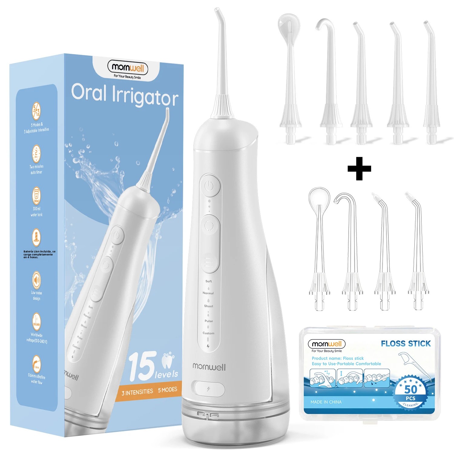 TK Mornwell Water Dental Flosser Pick Para Dientes 4 Modos 13 Niveles De Agua Portátil Sin Cable Tanque De 300ML Limpieza De Picos F42(F5048)