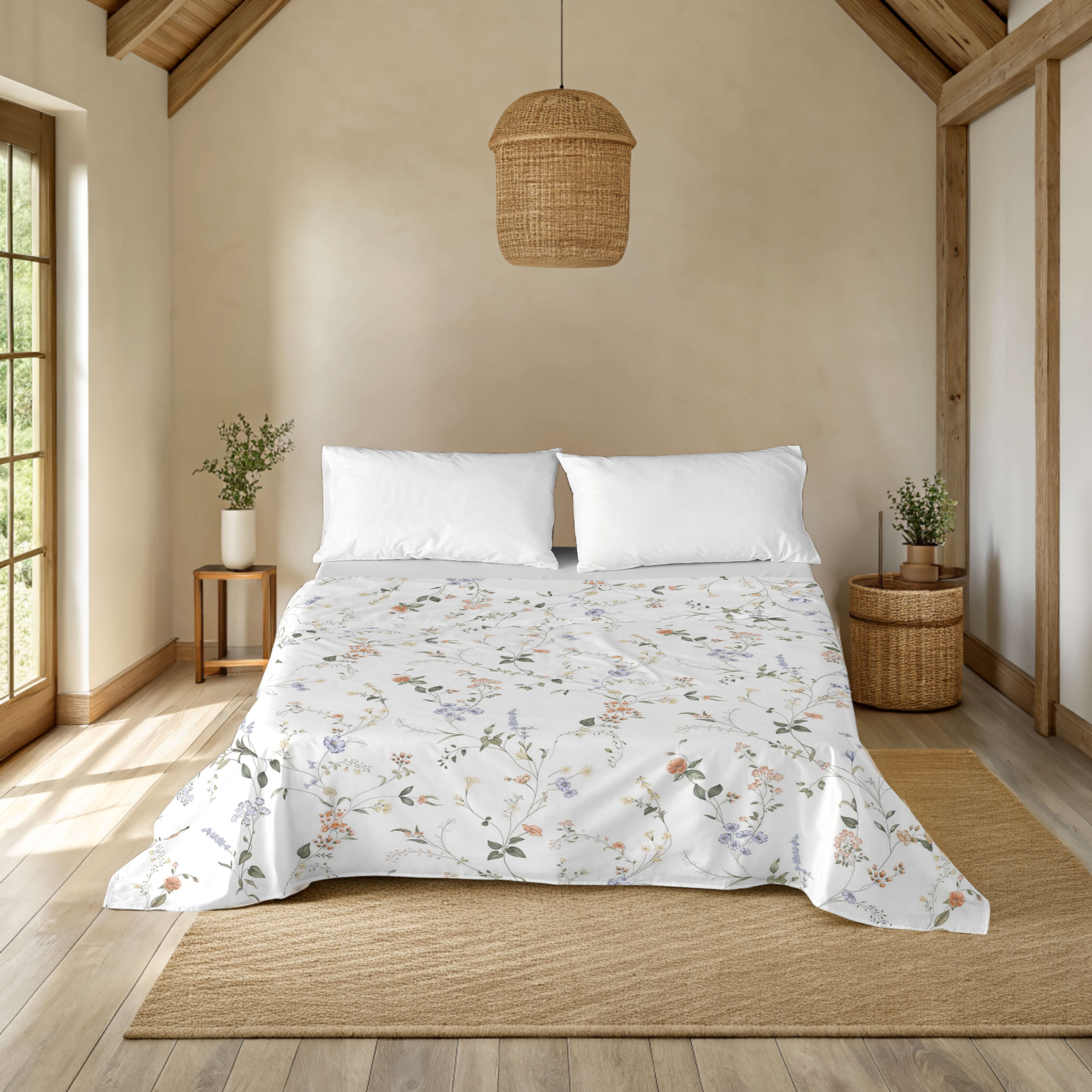 NATURALS - Juego de Sabanas Estampado - 100% Algodón Extra Suave - Incluye  Sábana Encimera + Funda/s de Almohada + Sabana Bajera - Fabricado en España - Modelos Florales - Cama 90/135/150/180