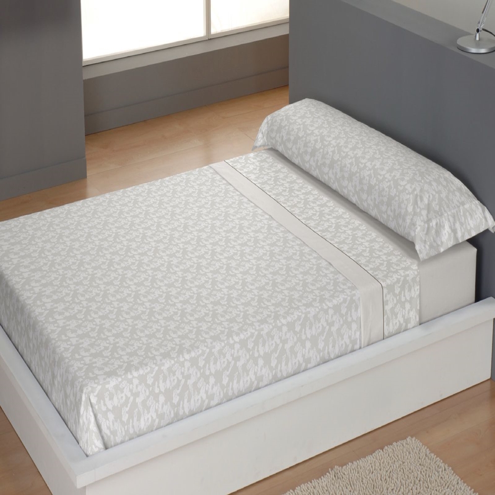 CARPE DIEM Juego de Sábanas de Microfibra Estampada Mod. IDAIRA Color Lino Beige- Conjunto de Ropa de Cama 3 o 4 Piezas para Cama 90, 105, 135, 150, 150/160 (2 Almohadas)  y 180 cm, Suaves, Transpirables  Válidos para Colchones hasta 28 cm de Grosor