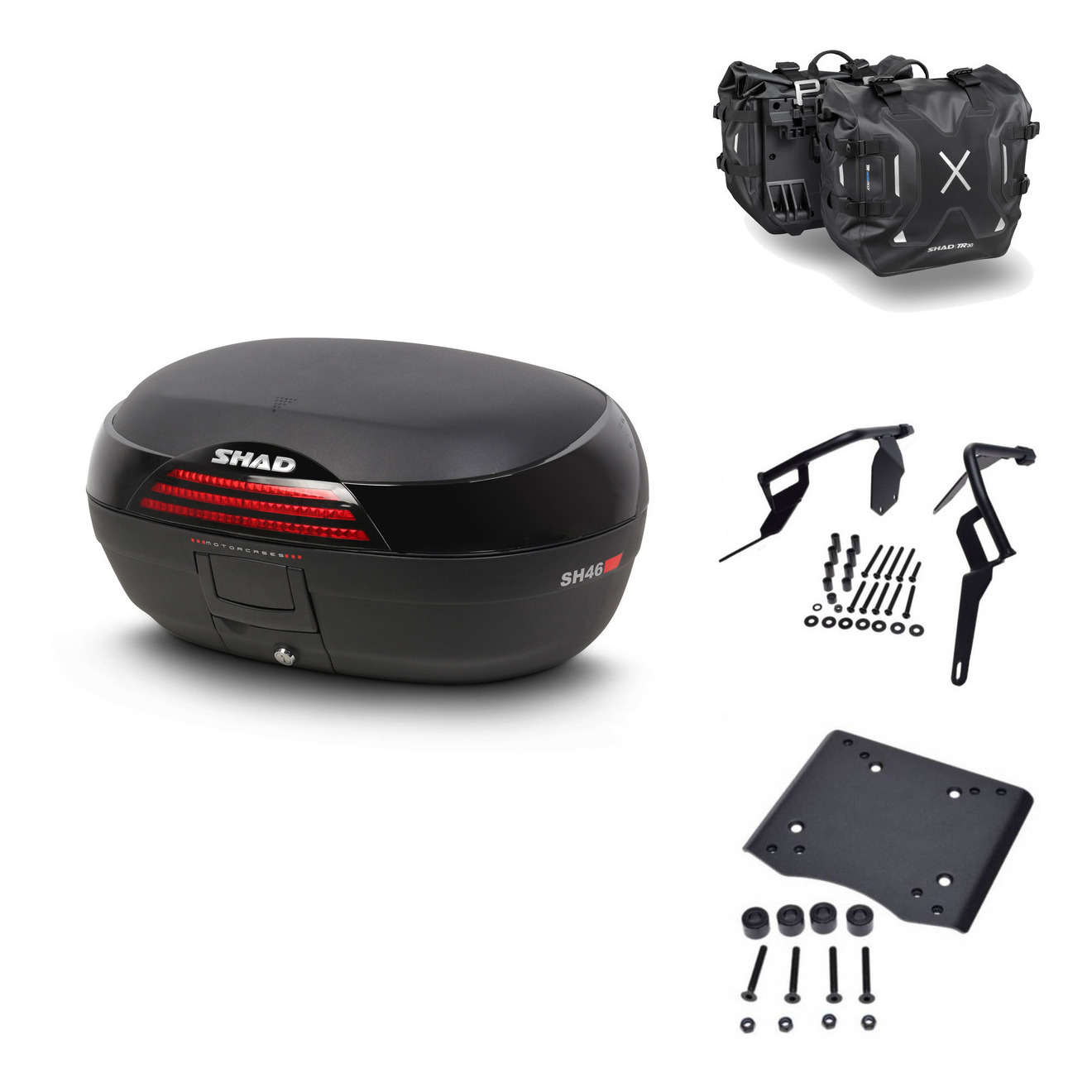 Tudetic Tr30 Saddle Bags with Mounting Hardware Kit for BMW G310GS/G310R 2017-2025, expandable, durable ABS plastic motorcycle trunk for helmet storage.