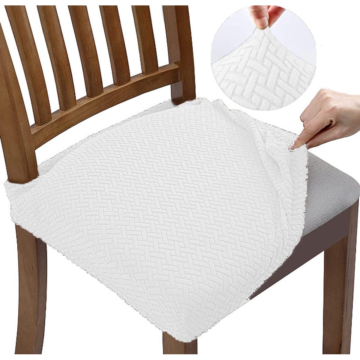 Set van 4 stoelhoezen, elastisch, afneembaar, gemakkelijk schoon te maken, duurzaam, wasbaar, vlekbestendig, geschikt voor restaurants, hotels, keukens, enz., Wit.