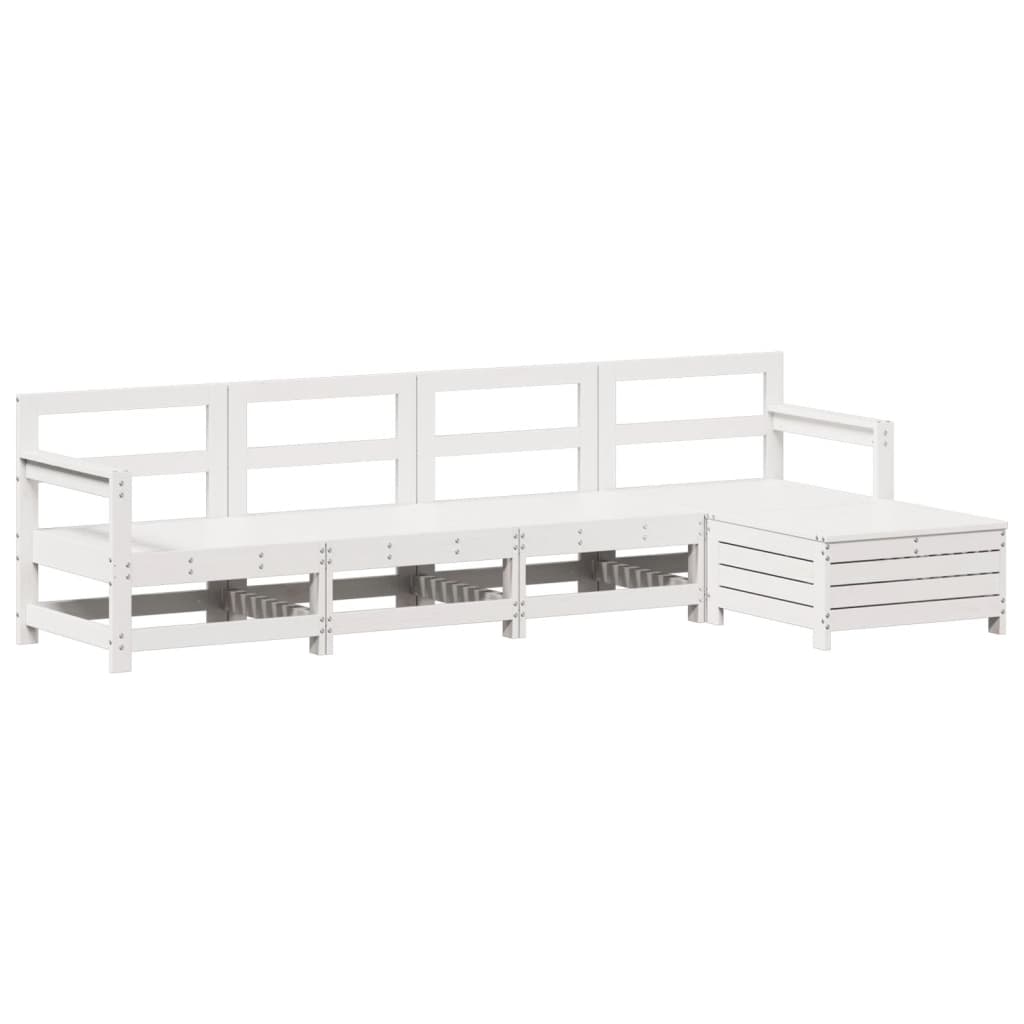 vidaXL Juego de sofás de jardín 5 piezas madera maciza de pino blanco