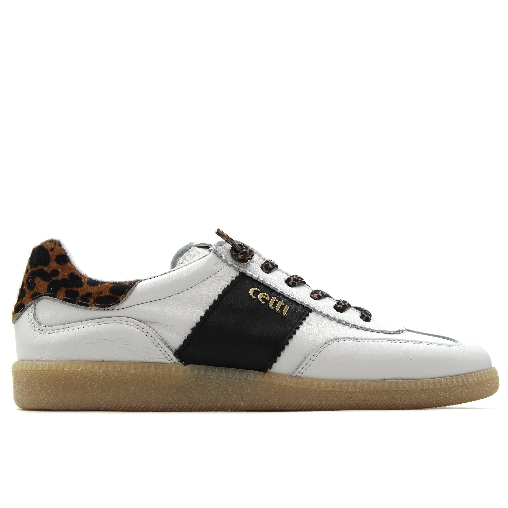 Cetti C-1389 Zapatilla sneakers deportiva casual,de piel,cordón elástico,vintage,animal print,leopardo,clásica para señora