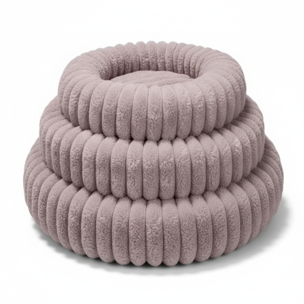 Cama Redonda de Terciopelo Premium para Perros y Gatos, Suave y Acolchada, Color Taupe , Tamaño 60/70/80 cm