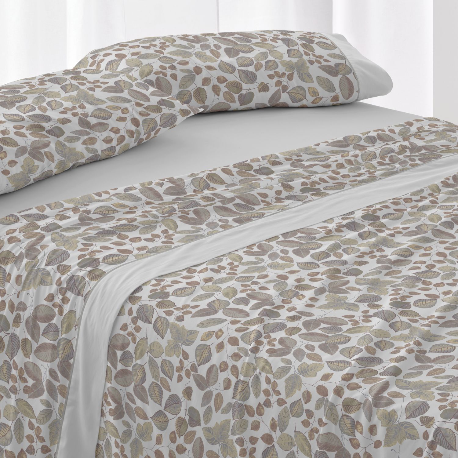 Juego de Sábanas Botánico 50% Algodón | Suave y Duradero | 5 Medidas de Cama | Estampado Verde Natural