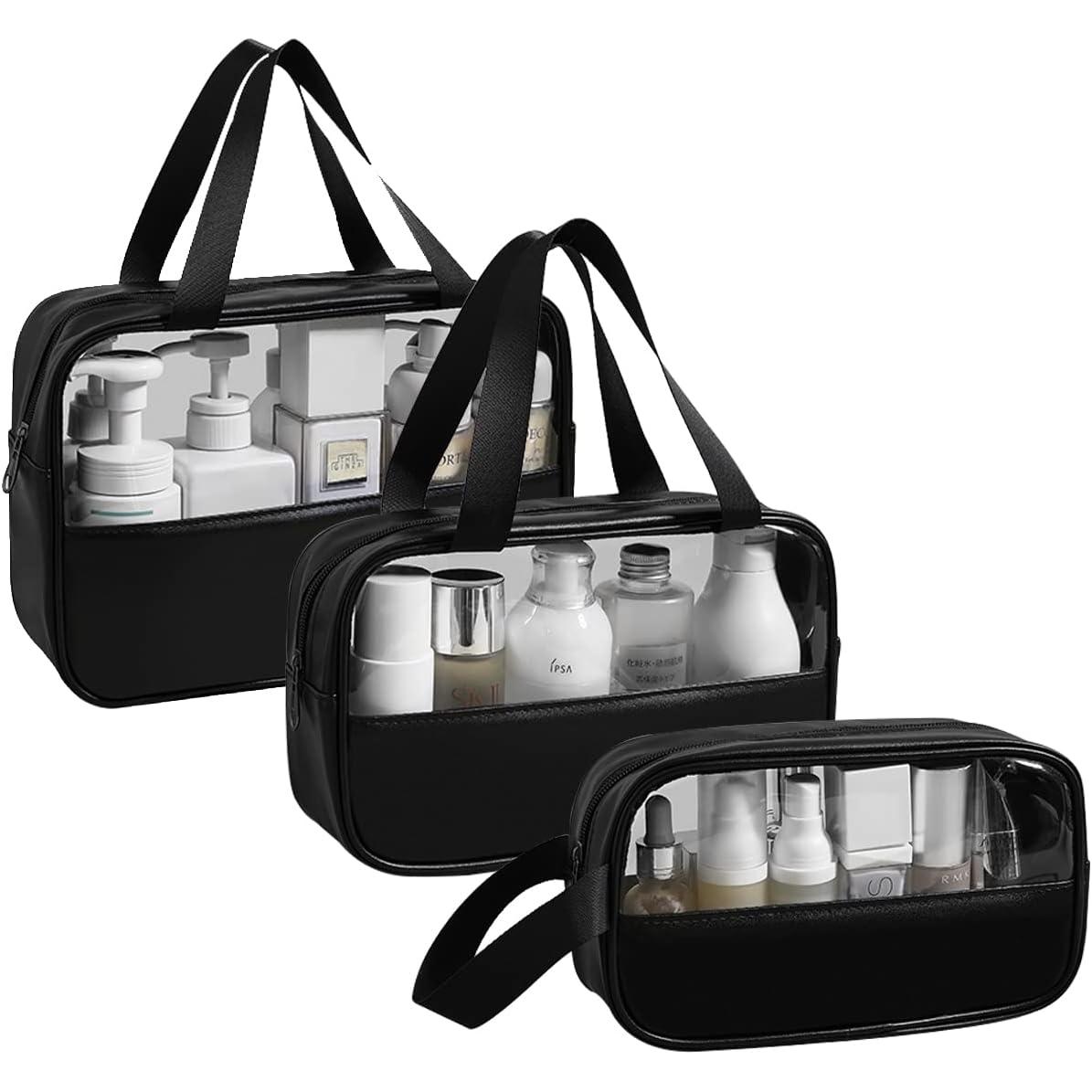 Om Home Neceser transparente de 3 piezas, neceser impermeable de PVC para Mujer, portátil para Viajes Bolsa de maquillaje, baño