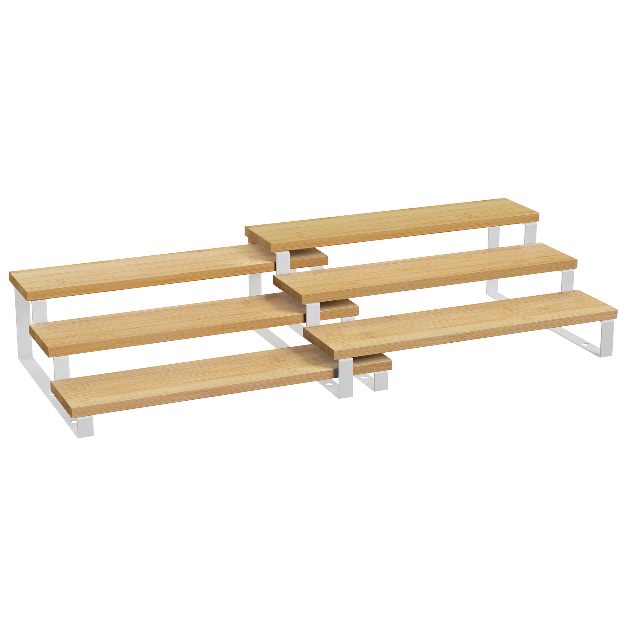 SONGMICS Especiero, Juego de 2 Estante para Especias, Especiero Extensible de 3 Niveles, de Bambú, Apilable, para Despensa, Encimera, Mostrador, Natural y Negro/Natural y Blanco