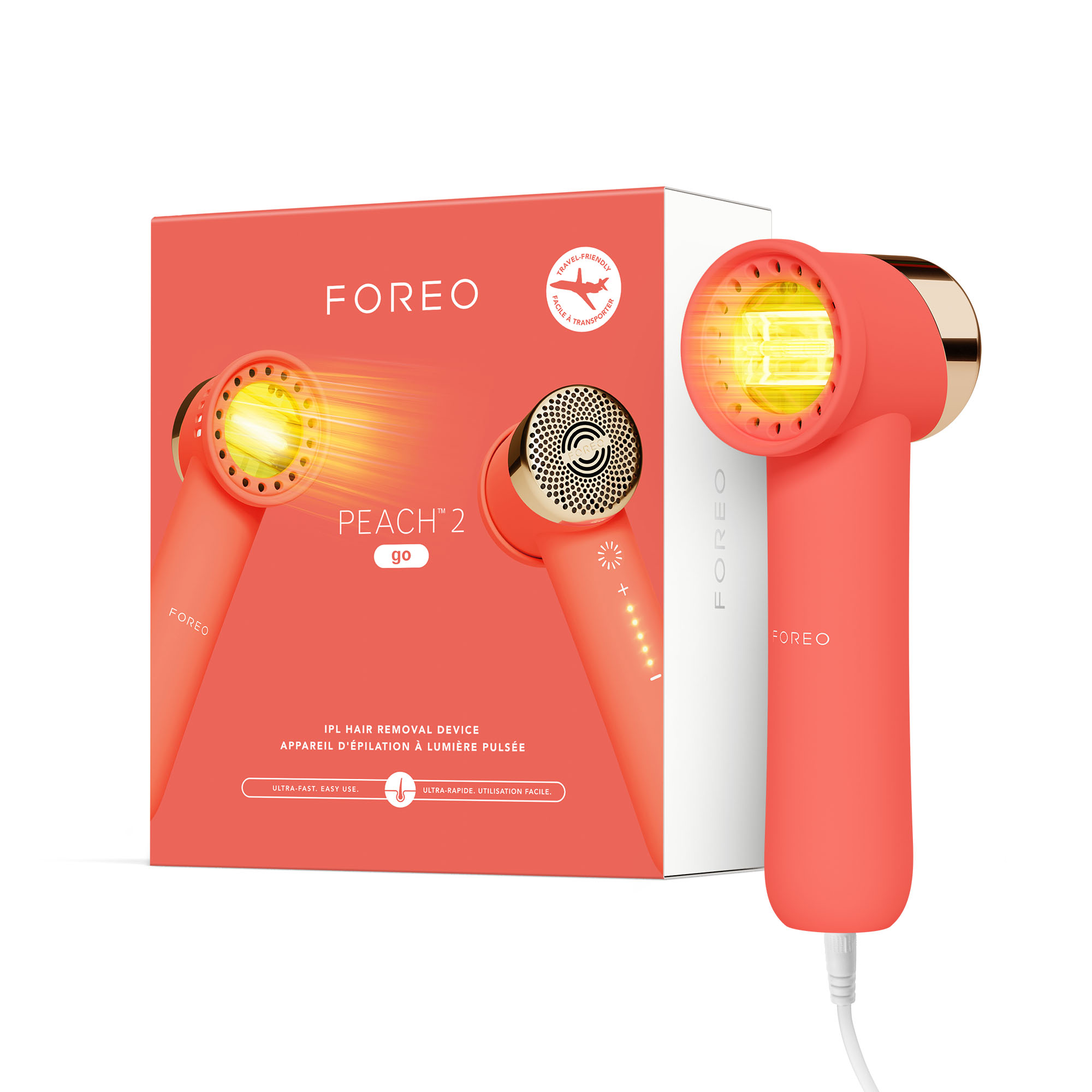 FOREO PEACH 2 go - Depiladora IPL de viaje - Depilación láser permanente para cuerpo y rostro - Rápida y sin dolor - Enfriamiento y protector de silicona - Personalizable