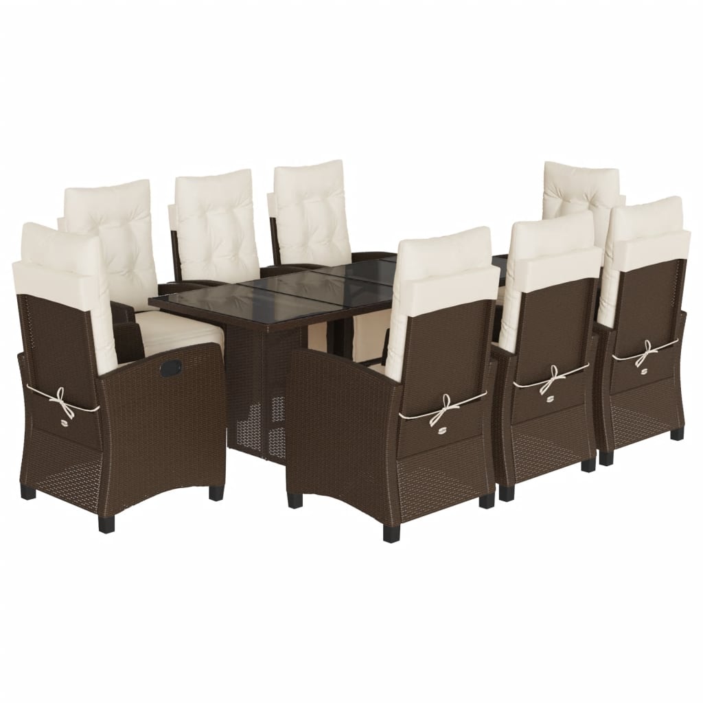 vidaXL Set comedor para jardín 9 pzas y cojines ratán sintético marrón