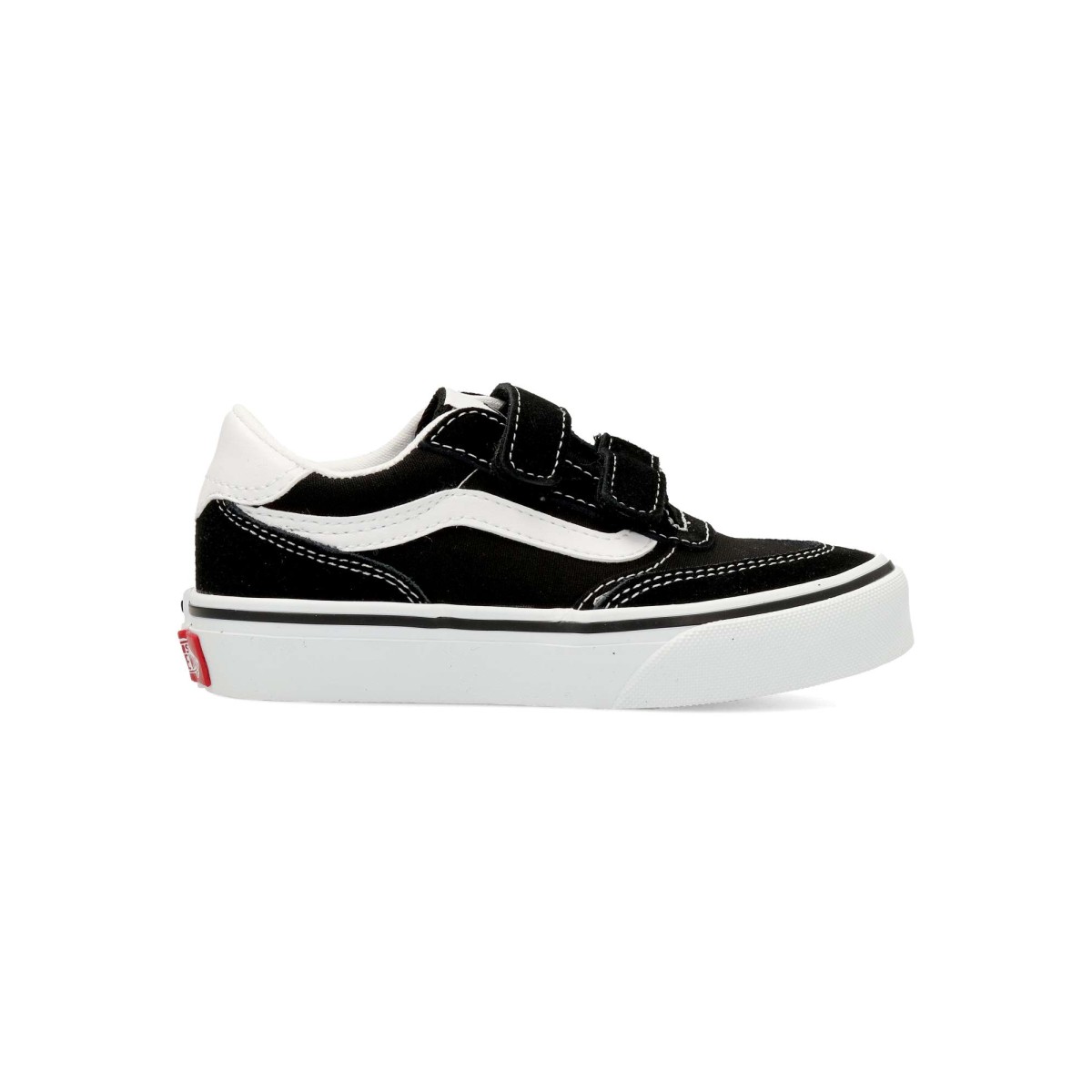 Vans - Zapatillas deportivas Brooklyn LS V para niño, de piel y textil con cierre adherente, cuello acolchado y suela waffle de caucho