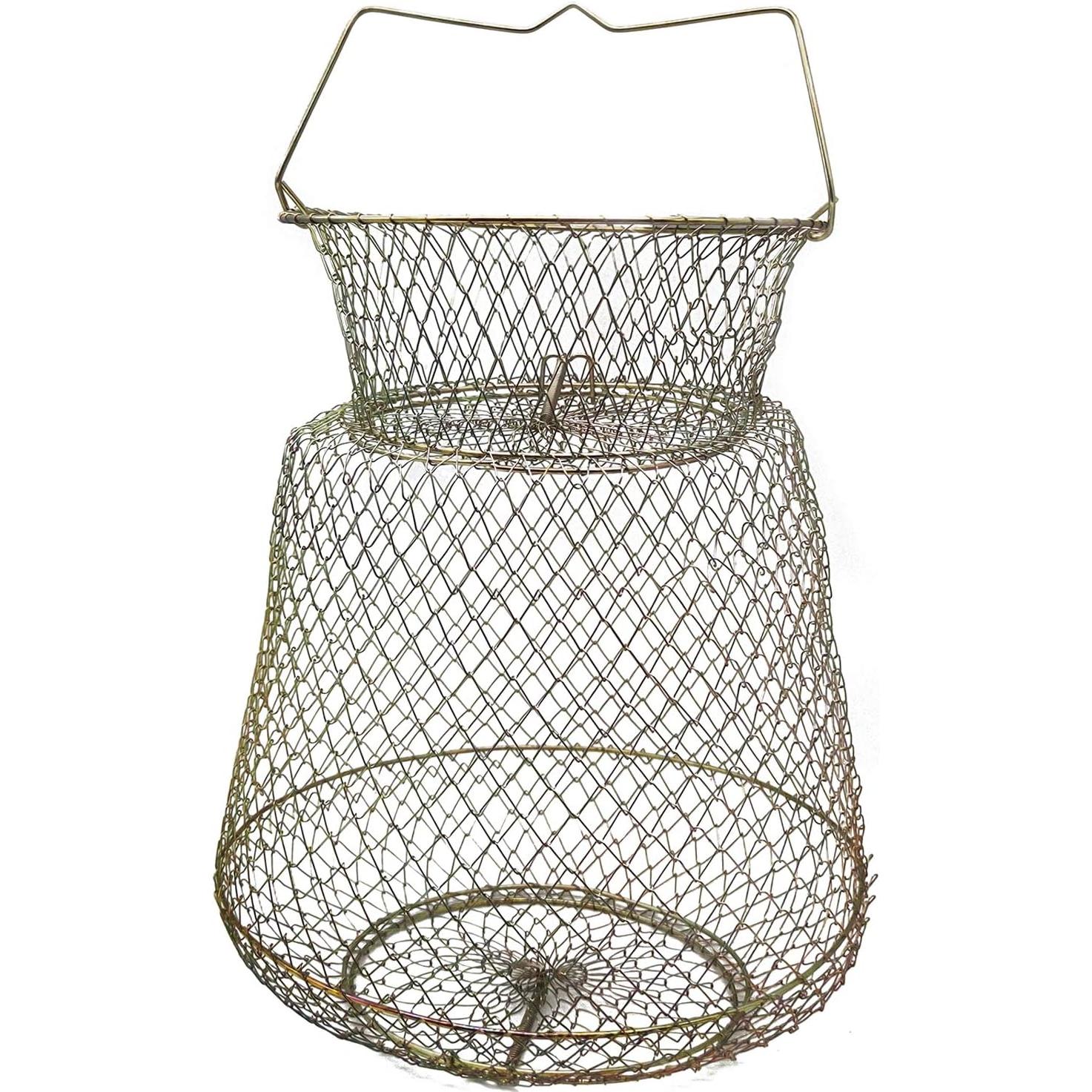 Canasta de Red de Pesca Cangrejo de Alambre Grande Malla para Anguilas Acero Portátil con Jaula de Mango Cesta Redonda Metal