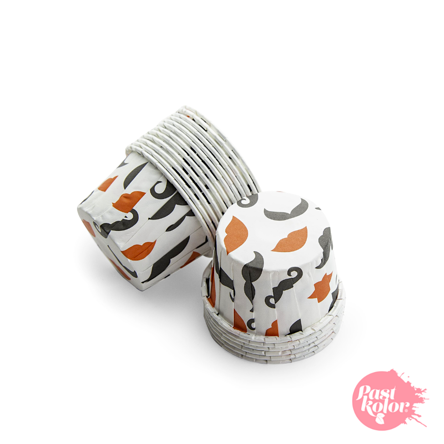 Glotomania - Capsulas Mini Cupcake Bigotes y Labios - 50 Unidades - Papel de Primera Calidad