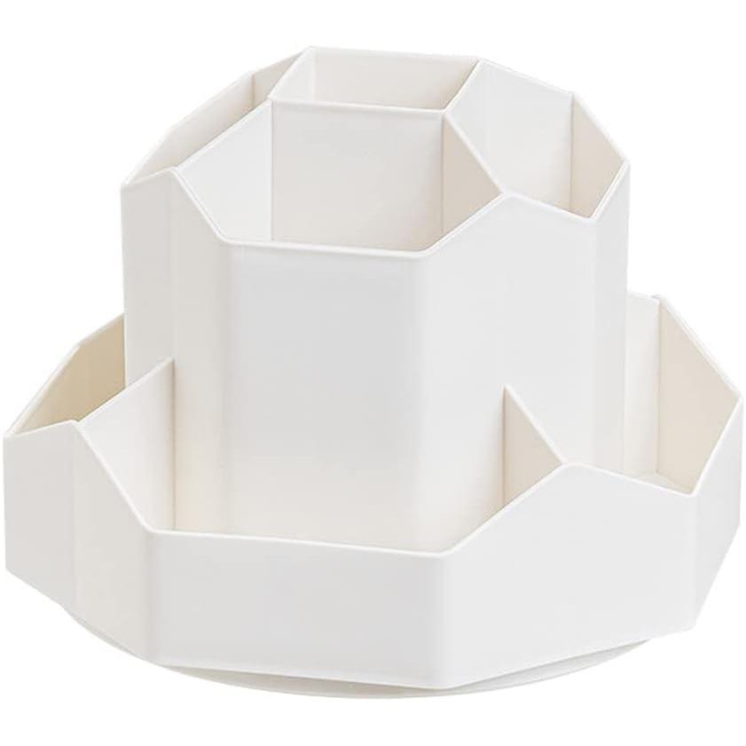 Organizador de suministros giratorio, organizador de escritorio, suministros de oficina, soporte para bolígrafos, portalápices, portavasos, portalápices (blanco, 9 cuadrículas)