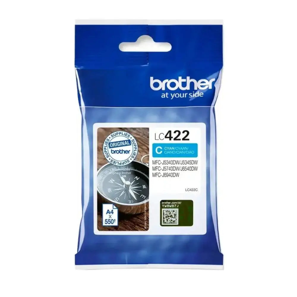 Brother - Cartucho de tinta cian LC422C original con rendimiento de 550 páginas, tinta pigmentada resistente al agua y a las manchas para impresoras MFC-J5740DW, MFC-J6540DW, MFC-J6940DW