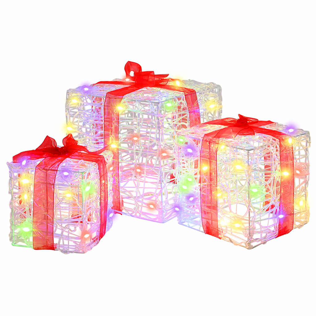 vidaXL Caja de Regalo 3 uds. 60 LED 20 x 20 x 20 cm Acrílico Multicolor